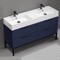 Modern Double Bathroom Vanity, Blue, 56